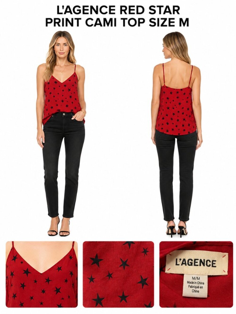 L'AGENCE RED STAR PRINT CAMI TOP SIZE M